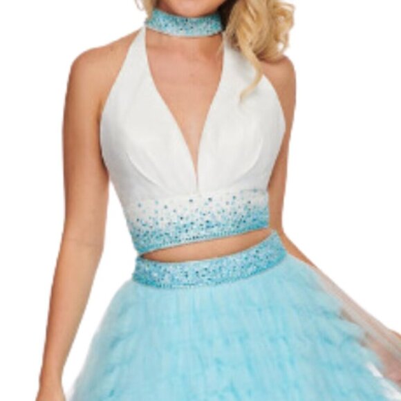 NWT Rachel Allan 6524 Prom Dress White/Light Blue Size 4 - Picture 5 of 8